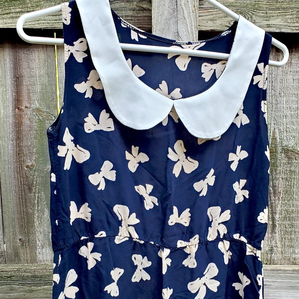 Bow print peter pan collar mini dress